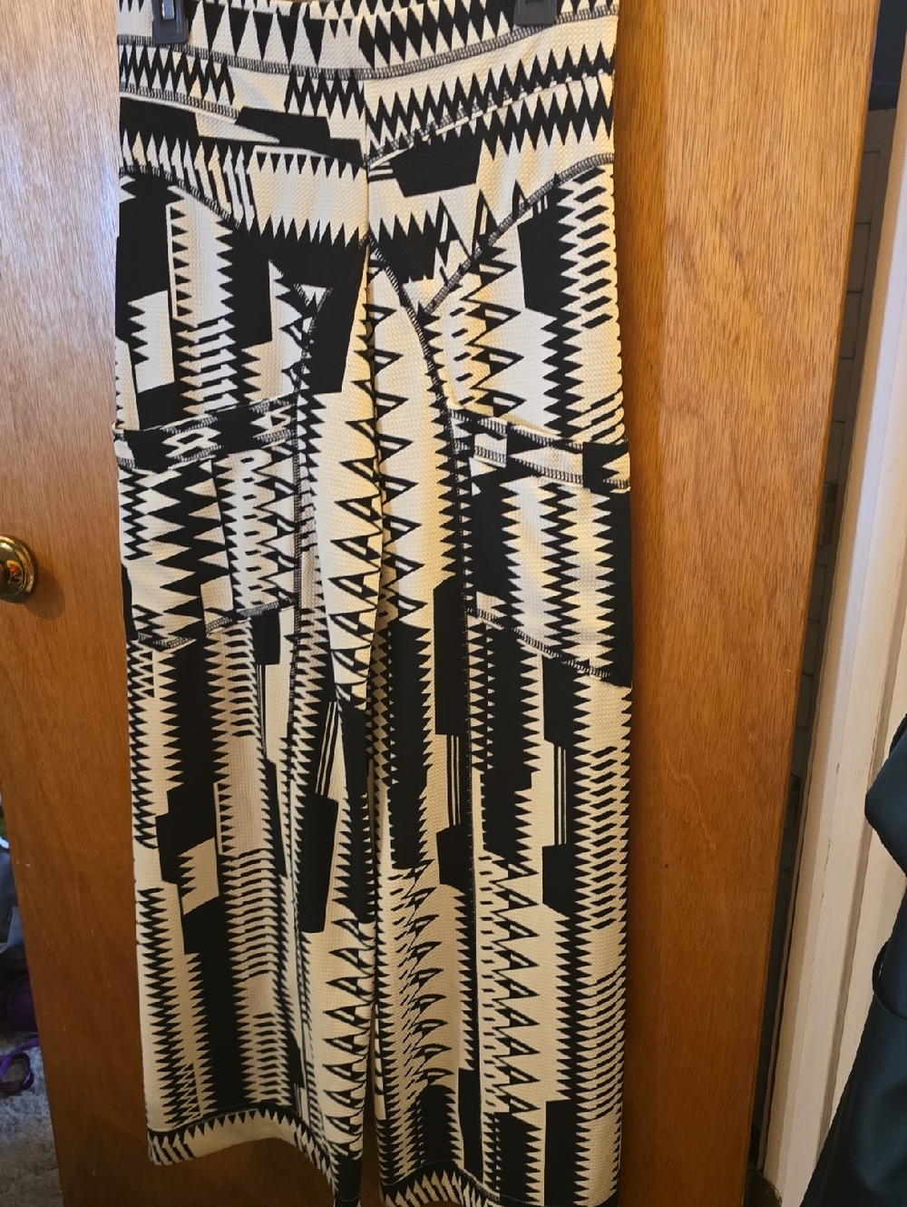 Black & White Wide Leg Jumpsuit Pants - Geometric Print